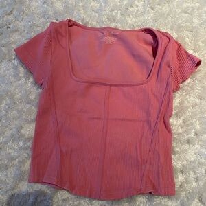 Elegant Pink Ribbed Square Neck Tee